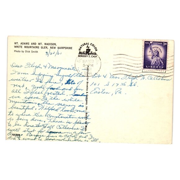 Mt Adams Mt Madison White Mountains Glen NH 1951 Postcard Scenic Autumn View - Picture 2 of 2